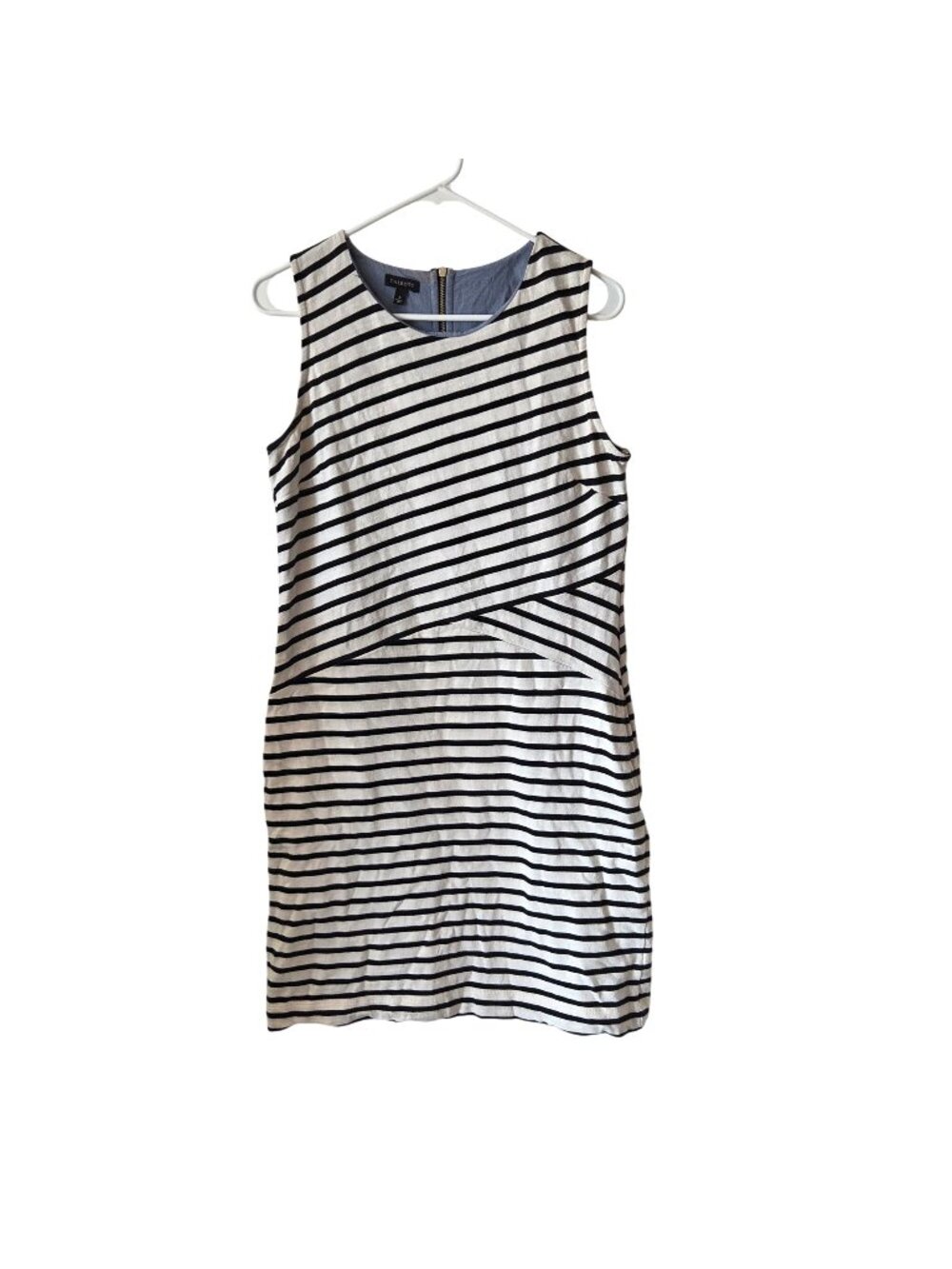 Talbots Womens Sz S Black White Sleeveless Striped Cotton Sheath Dress Pockets